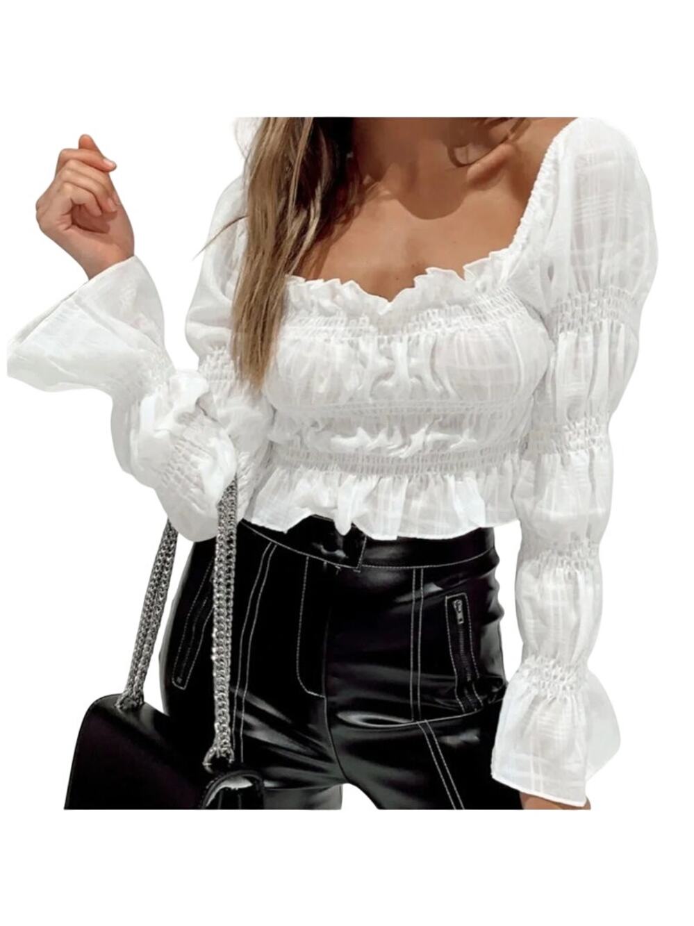 Princess Polly Jolee Top Off Shoulder Long Sleeve Shirt Size 0 White